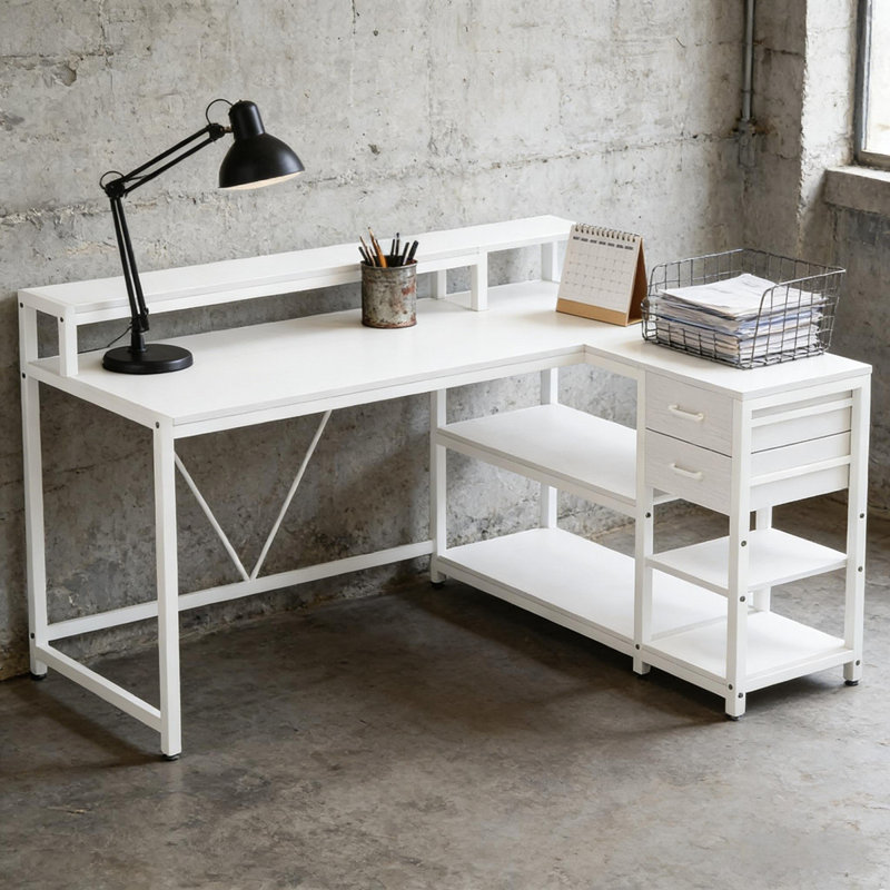 L-Shaped Office Desk, White