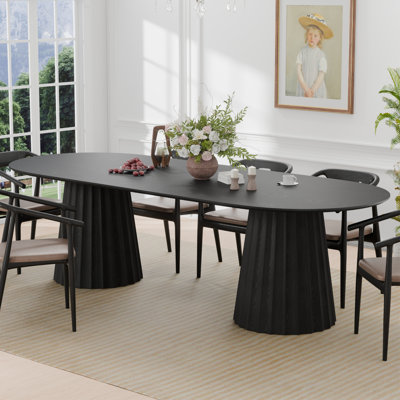 86" Wood Oval Pedestal Base Dining Table Kitchen Table for 10