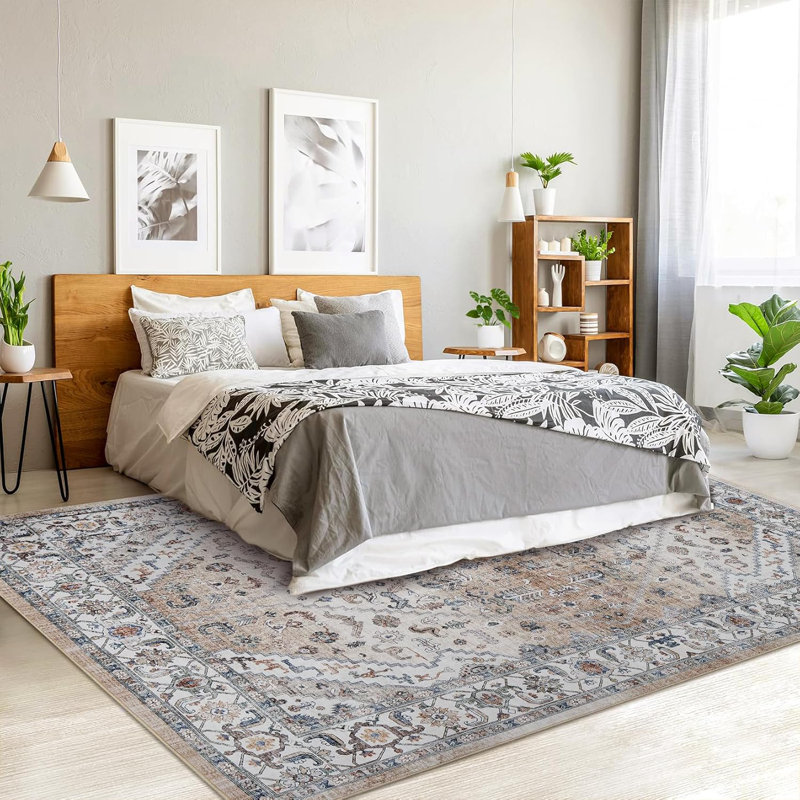 Machine Washable Ft Vintage Floral Printed Runner Rug, Non-Slip for Hallway, Entryway, Kitchen (Gray), Rectangle 10' x 13'