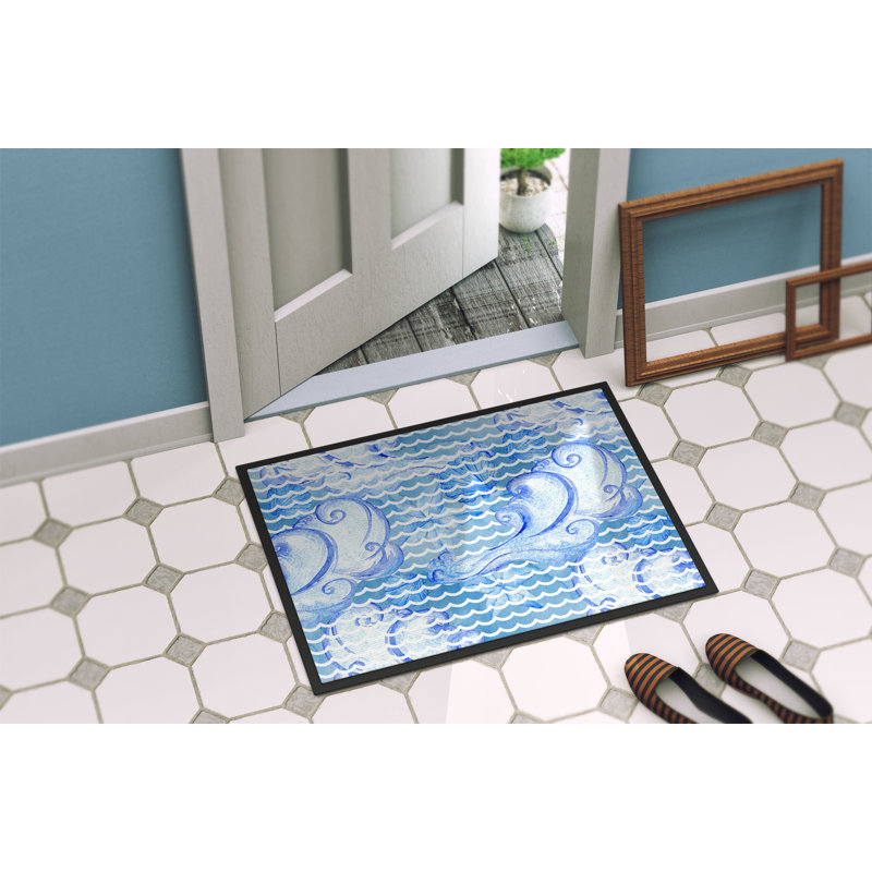 Tapis d’extérieur anti-dérapant à ondulations abstraites aquarelle, Rectangulaire : 18 po x 27 po