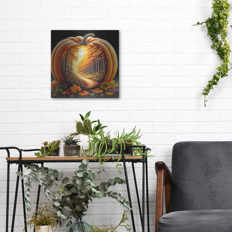  «Fall Landscape Pumpkin 3» par Rey Klimt, art mural en métal, 12 po x 12 po, H 12 po x l 12 po