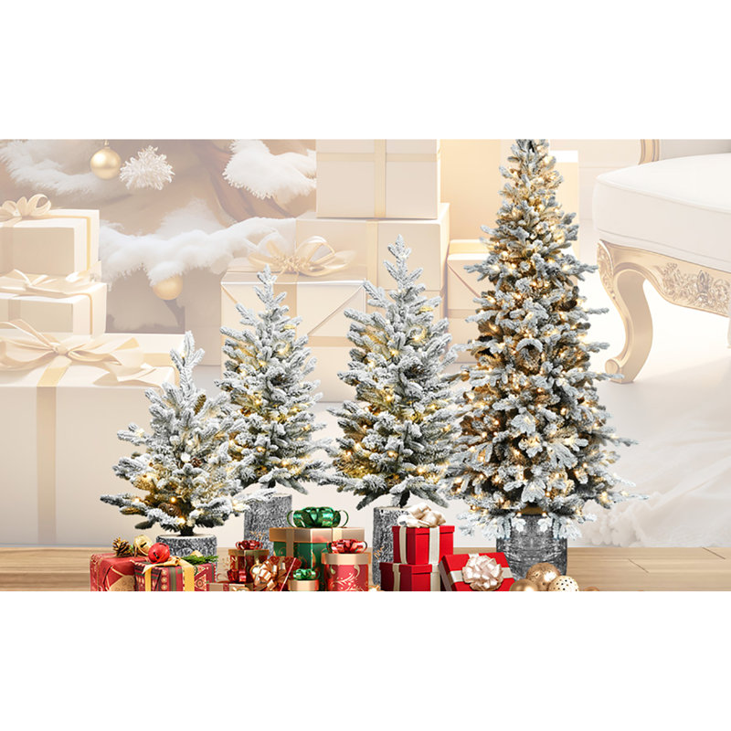 Arbre floqué de 2 pi avec 30 lumières DEL chaudes, 189 branches Pe + et 3 branches de pin pour un décor de table festif