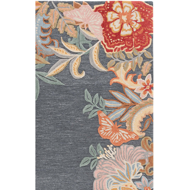 Tapis floral en laine / coton touffeté à la main Abbygaile, Rectangle 6 pi x 9 pi