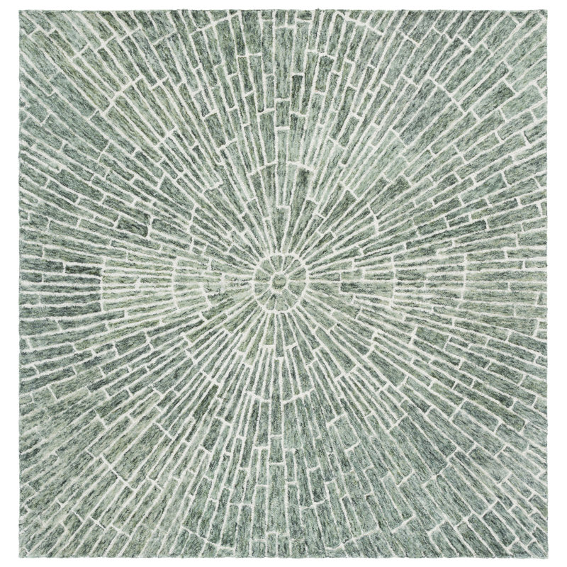 Tapis en laine / coton touffeté à la main Marquee 507 vert clair / beige, Carré 6 pi