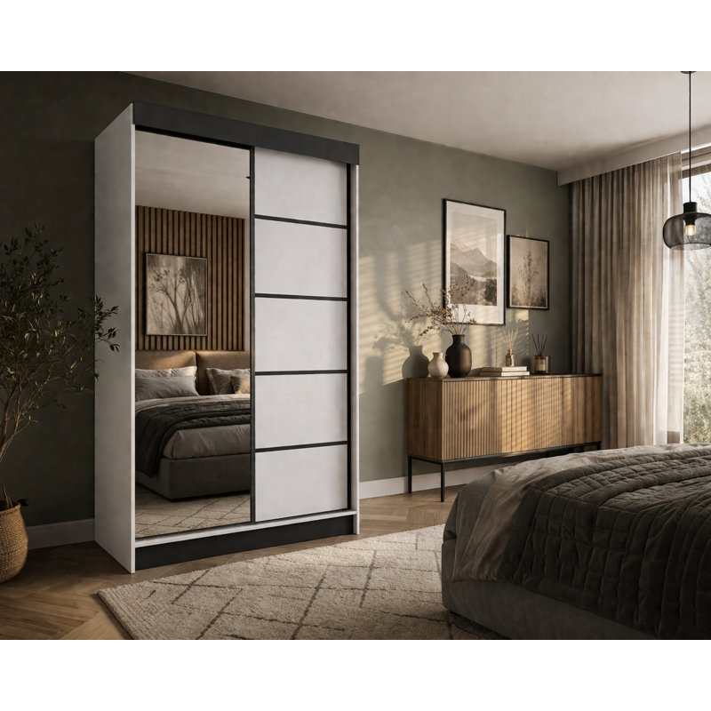 Alphard Manufactured Wood Wardrobe, White/Matte Black