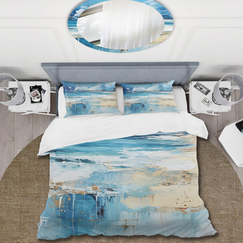 Ensemble de housse de couette Blue and Beige Tranquility Beach II - Coastal Minimalisme