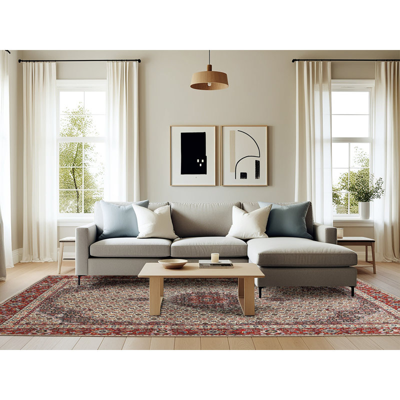 Tapis décoratif en laine rouge/beige jaliyah oriental, Rectangle 6 pi x 9 pi