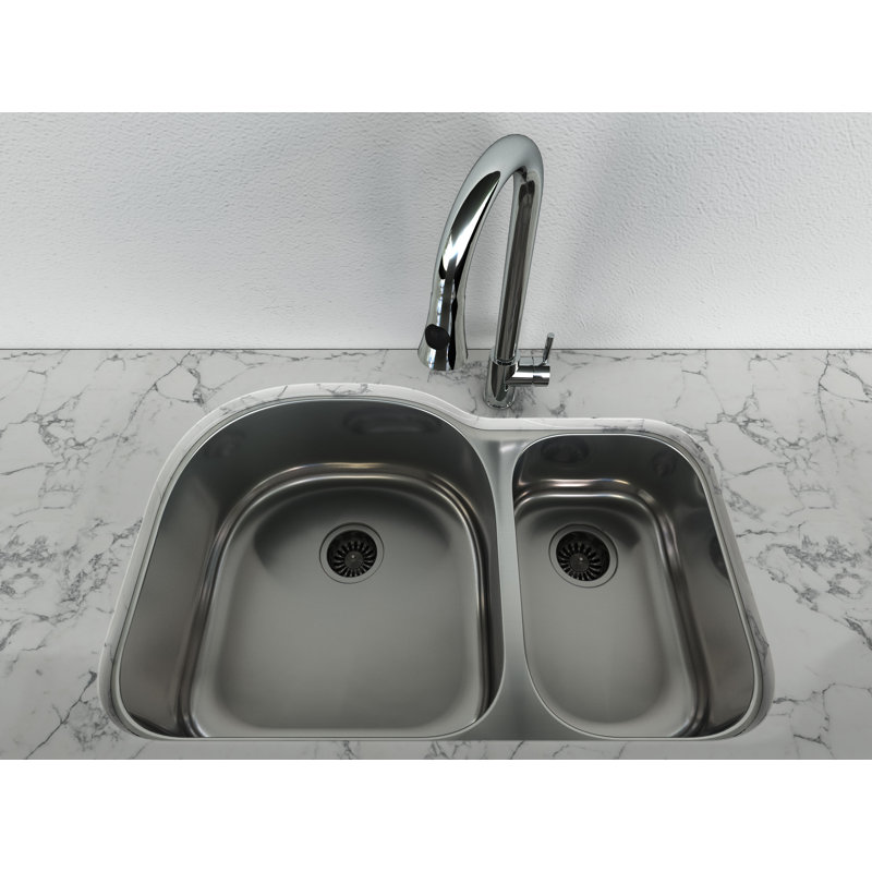 Évier de cuisine double encastrable en acier inoxydable 304 calibre 18 31,5 po Cantrio KSS-518