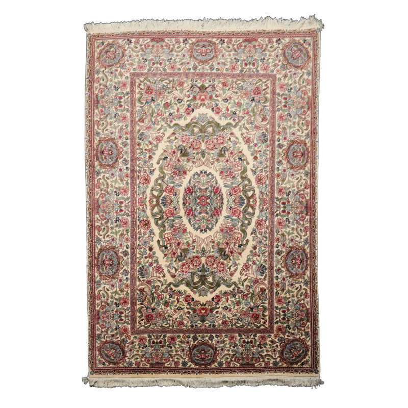 Tapis soyeux en laine nouée à la main 6 x 9 po