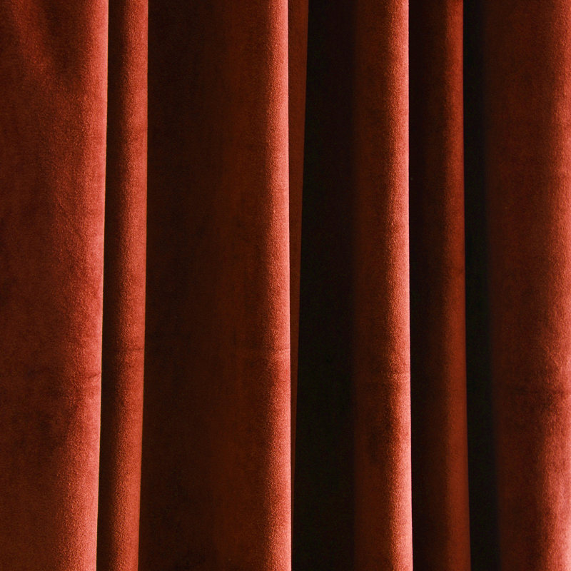 Rust Velvet Blackout Pleated Window Curtain Panels