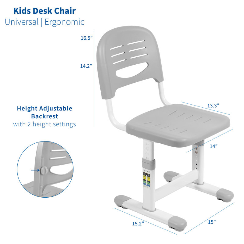 Gray Adjustable Height Kids' Desk Chair with Metal Frame