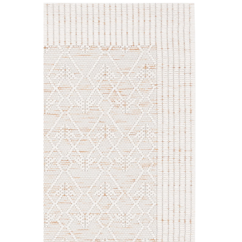 Manya Geometric Handwoven Wool/Polyester Area Rug in White/Beige, Rectangle 8' x 10'