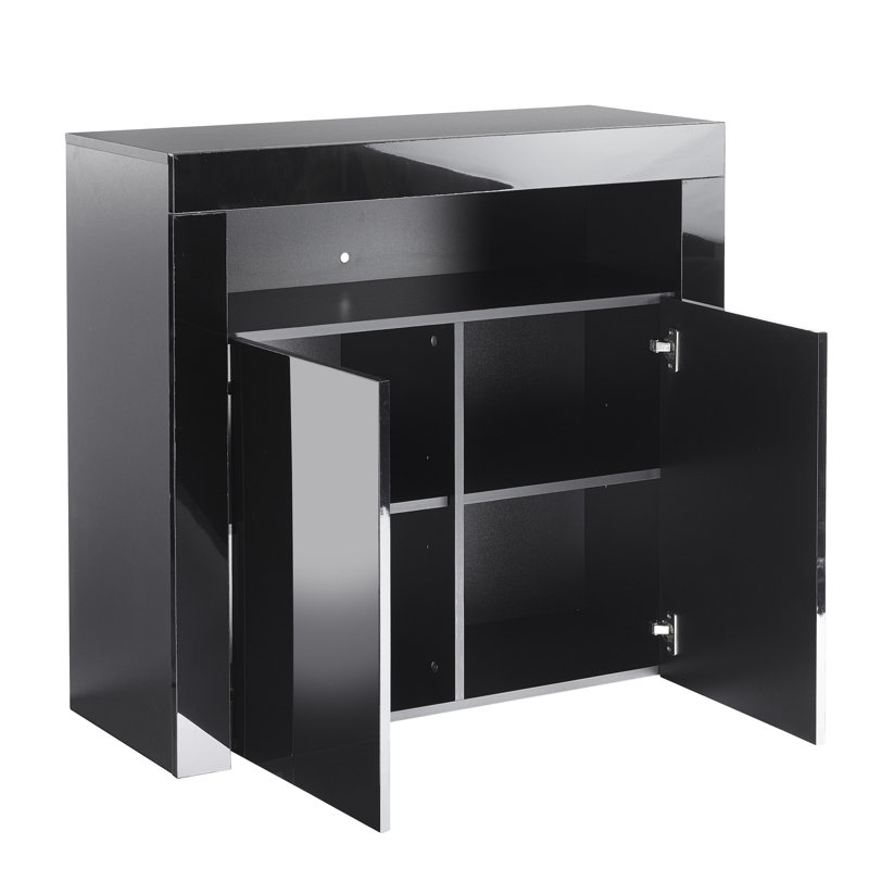 Tereza White Gloss Sideboard Cabinet, 2 Door Buffet with Lights, Adjustable Shelf, Glossy Doors, Black