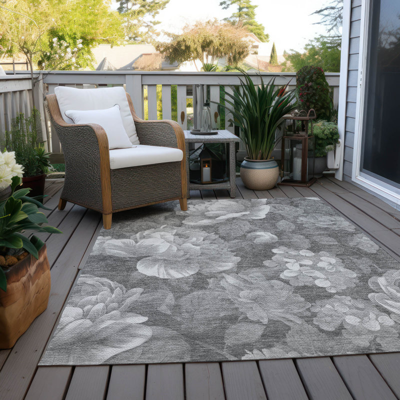 Zaleenah Gray Washable Indoor-Outdoor Rug - LOOMLAN, 10' x 14'