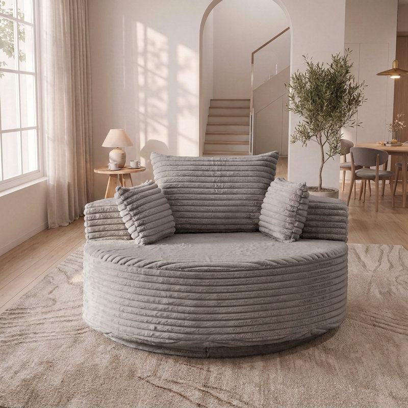 Chaise pivotante moderne de 55 pouces avec dossier coussiné, rotation à 360 degrés, Grey