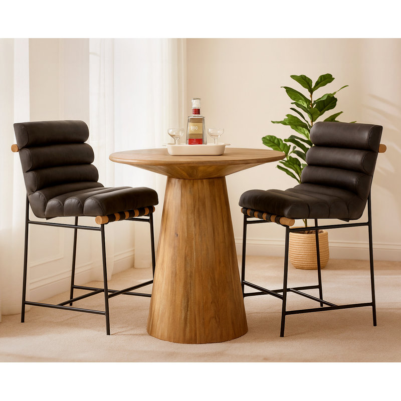 Ensemble de table de comptoir 36 po Gluck avec 2 chaises de comptoir Layla en cuir authentique noir antique
