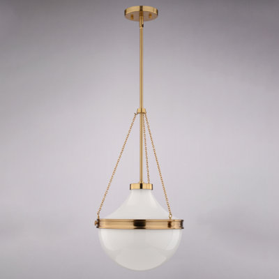 Lincoln 1-Light 12.75 in. Wide Muted Brass Gold Globe Mini Pendant with White Milk Glass Shade, Adjustable Height Hanging Ceiling Fixture for Dining Table, Kitchen, Entryway, Island, Foyer