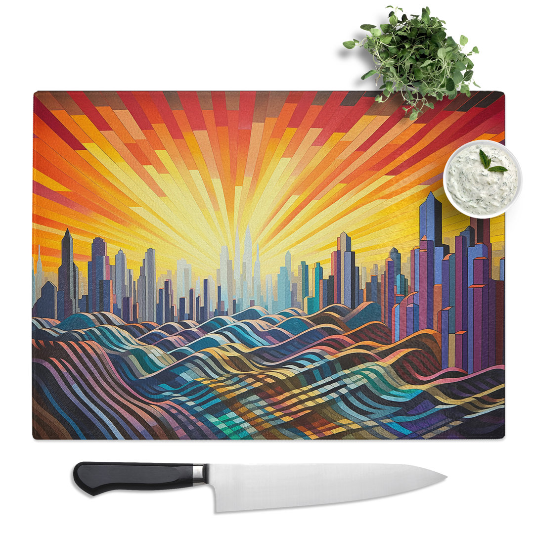 Skyline Op Art  Glass Chopping Board