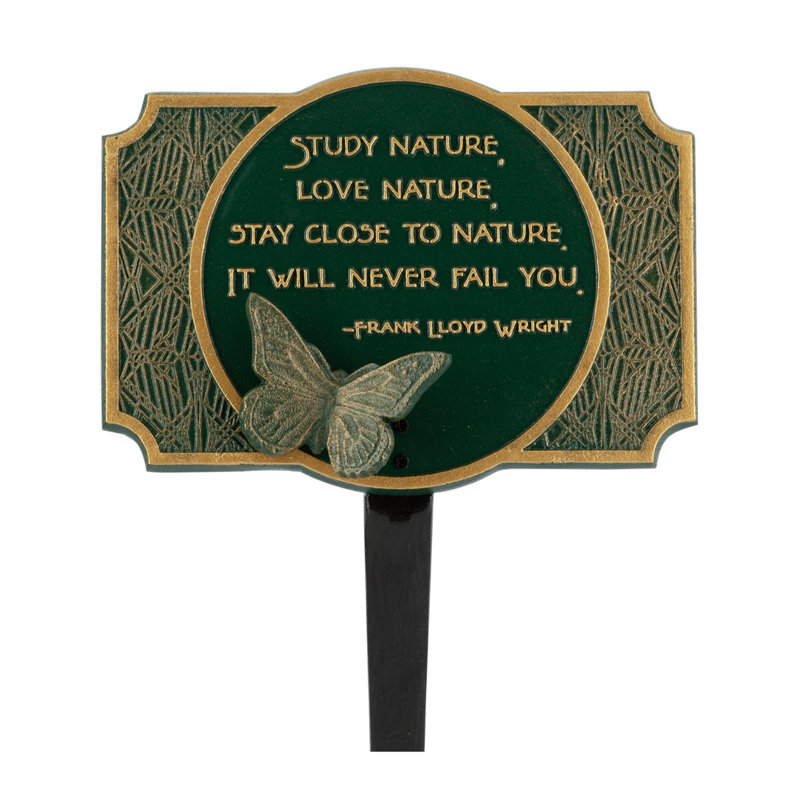 Frank Lloyd Wright - Étude de jardin sur plaque avec ornement papillon, Doré, Green/Gold