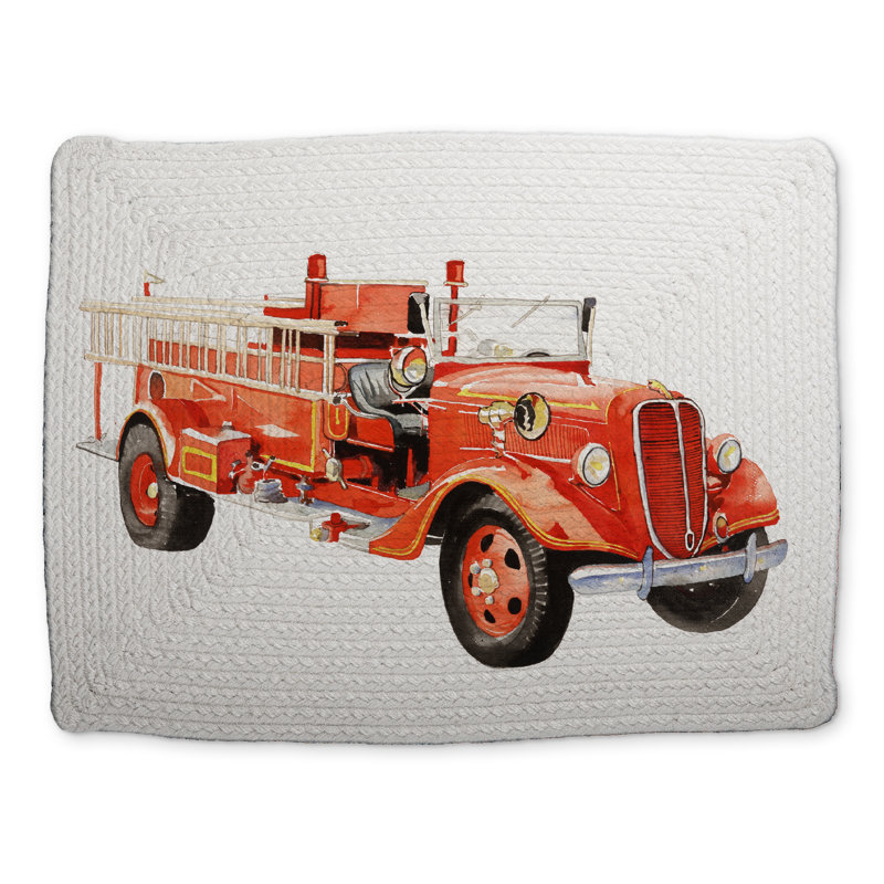 Napperon Vintage Fire Truck - tressé rouge