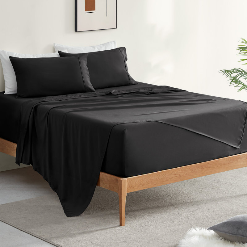 Ensemble de draps très profond en microfibre percale, Ensemble de draps pour lit simple + drap-housse et, Noir