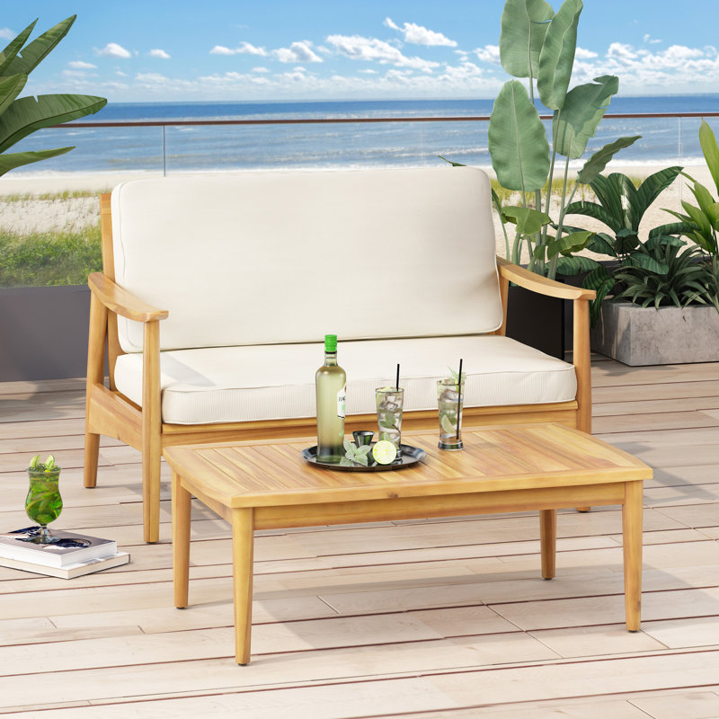 Table basse en bois exotique avec structure de style intemporel, Crème