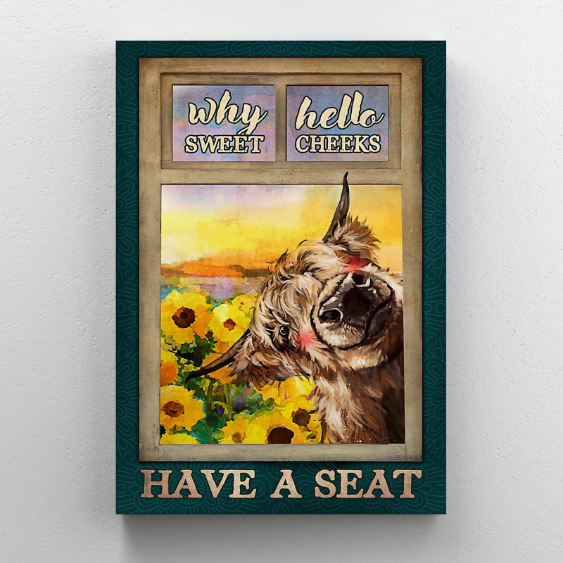 Highland Cow with Sunflowers - Hello Sweet Cheek's Gallery - Toile tendue avec des animaux, H 36 po x l 24 po x P 2 po