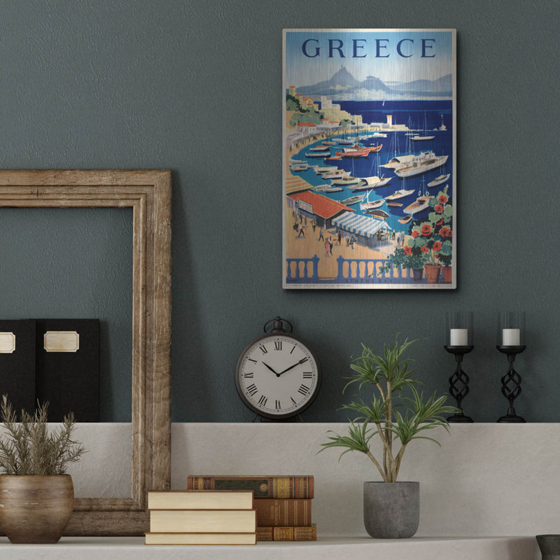 Art mural en métal Breakwater Bay, «Grèce Bay» par Vintage, H 16 po x l 12 po
