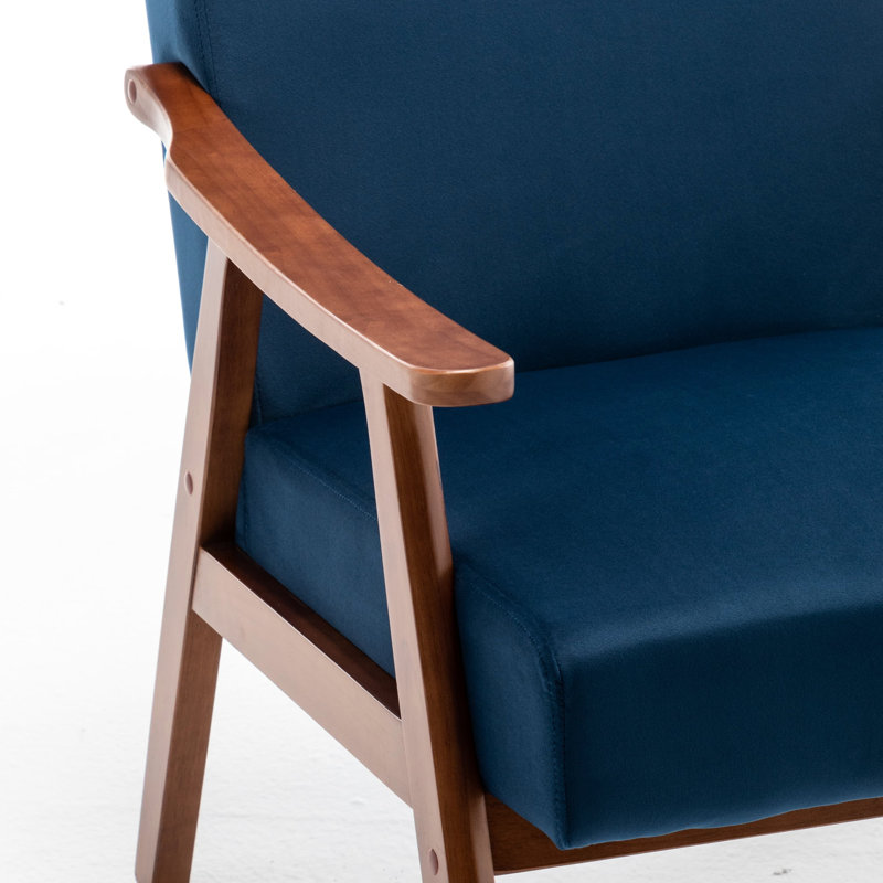 Blue Velvet Mid-century Style Chair, Stable Solid Wood Frame, , For Bedroom, Living Room, Reading Space, Quick Assembly Appliance Chair With Frame Area And Balcony,
