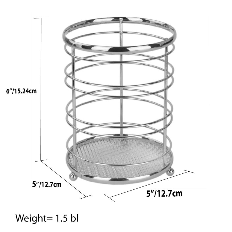 Metal Round Utensil Crock, Chrome