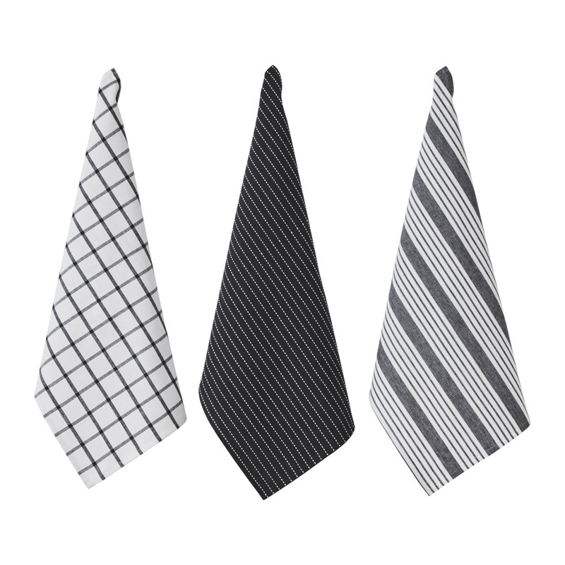 Penguin Home® Kitchen Towels 100% Cotton Eco Friendly & Sustainable Tea Towels Stylish With Different Pattern, Black Multi