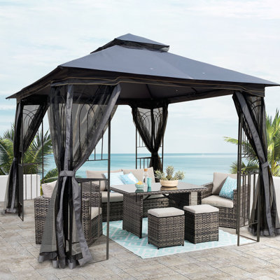10X10 Outdoor Patio Gazebo Canopy Tent With Ventilated Double Roof And Mosquito Net(Detachable Mesh Screen On All Sides),Suitable For Lawn, Garden, Backyard And Deck