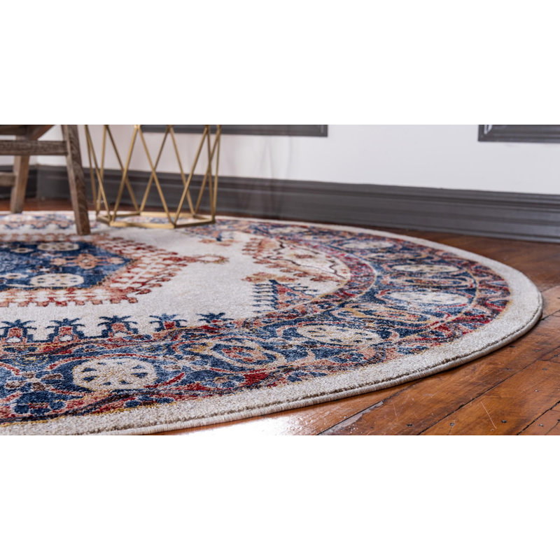 Vern Oriental Area Rug, Round 7', Cream