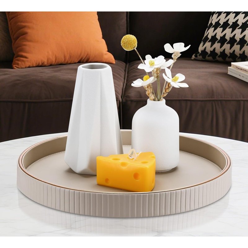 Faux Leather Tray, Beige