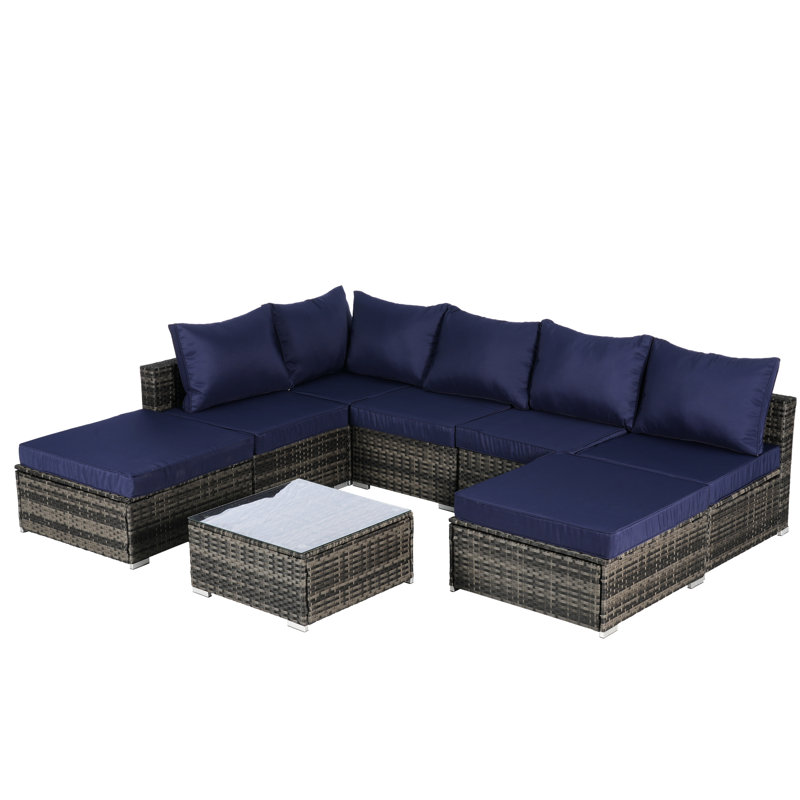 Canapé modulaire d'extérieur 8 pièces avec coussins lavables et table en verre. Meubles pour la cour arrière. Style attrayant, sièges café près de la piscine. ,