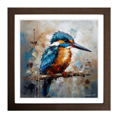 Kingfisher Expressionism No.1 - Single Picture Frame Print on Wood