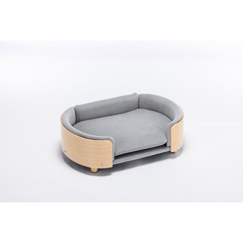 Lit pour animaux de style scandinave pour grands chiens, avec des pieds en chêne massif, de la mousse imperméable et un coussin antitaches, pour un assemblage rapide