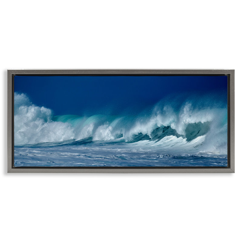 Panoramic Tsunami Wave Splashing, Luster Gray Floater Frame, 11" H x 25" W