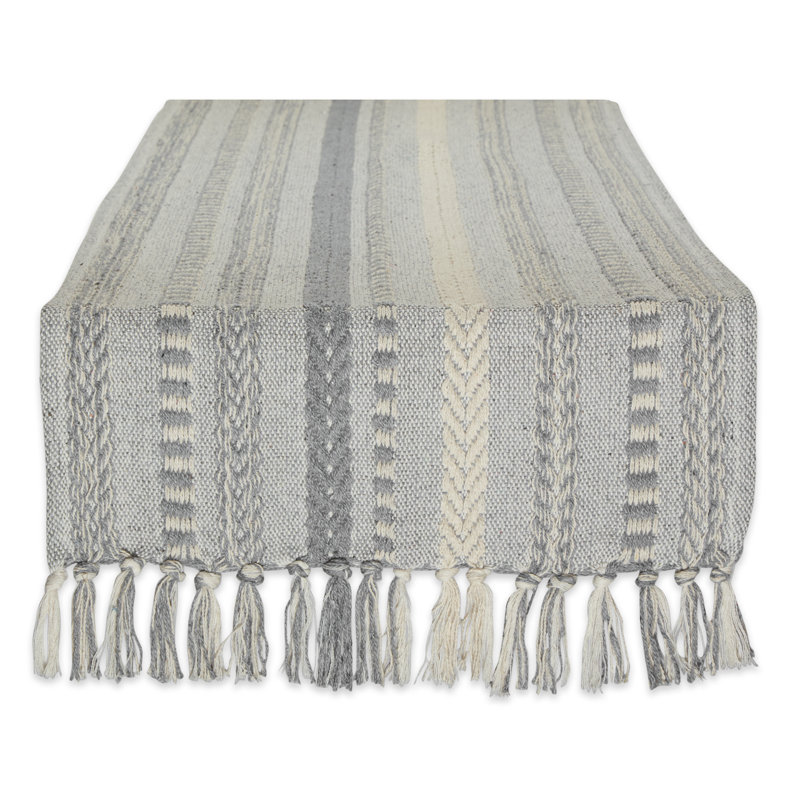 Elco Striped Table Runner, 15'' x 72'', Cool Gray