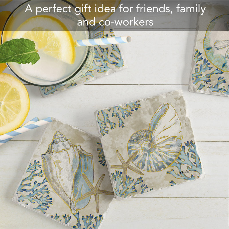 Playa Shells 4-Pack Assorted Tumbled Tile Coasters