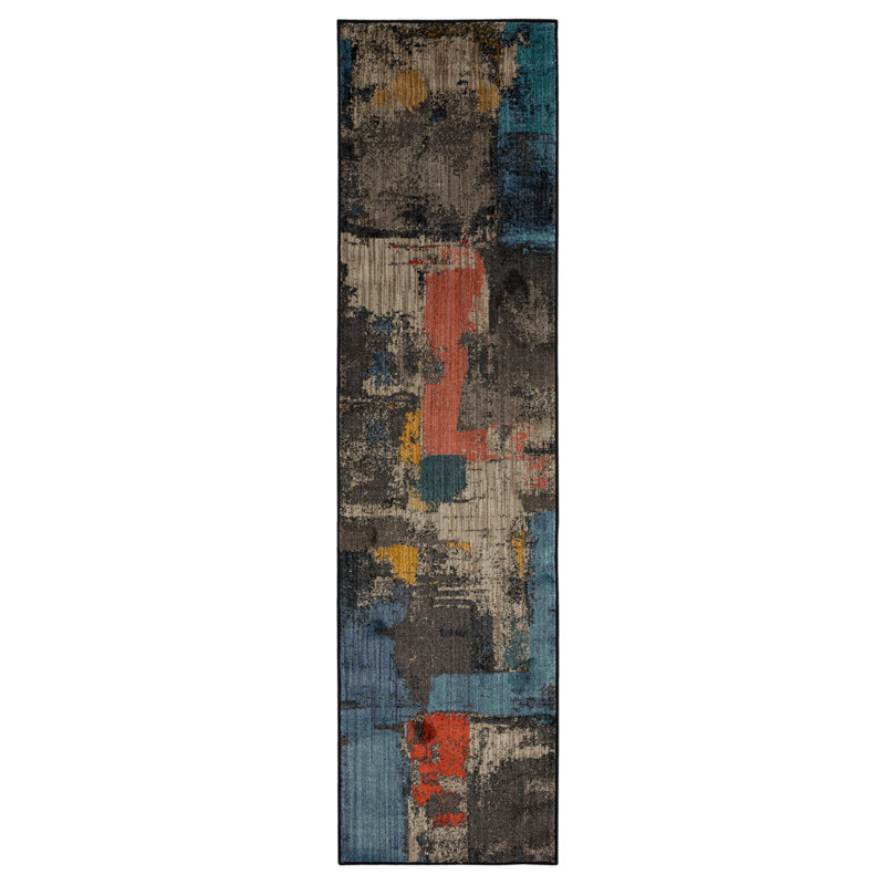 Abstract Blue and Multicolor Wool Area Rug