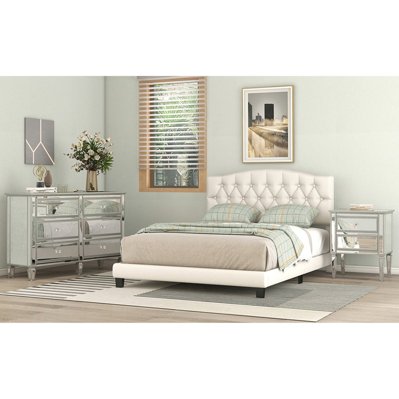 Lusia Upholstered Platform Bed,Bed Frame, Queen