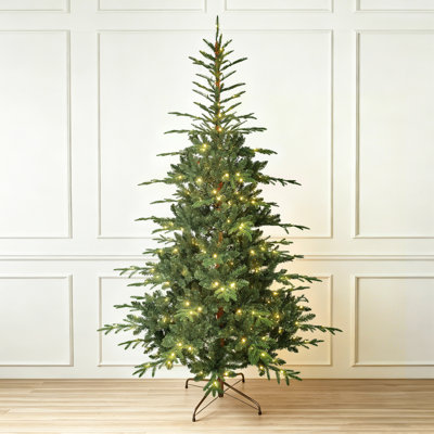 Arbre de Noël pré-éclairé avec tronc naturel, lumières DEL et base en métal