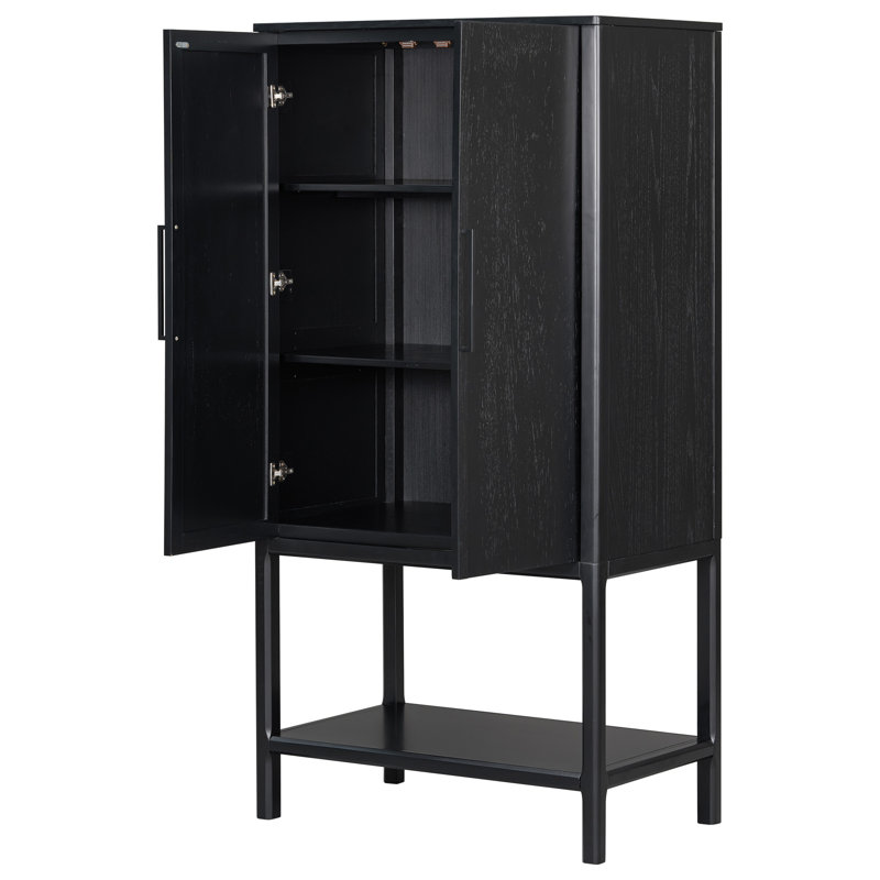Sophisticated Oak Veneer Cabinet With Multiple Storage Functions, Black
