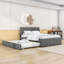 Lit plateforme tapissier en bois avec lit gigogne et tête de lit-1031538343-1031538344