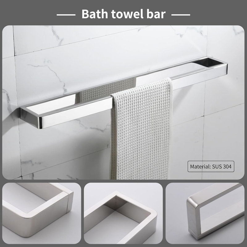 Ensemble de quincaillerie de salle de bain en acier inoxydable - barre à serviettes, support et supports 4 pièces