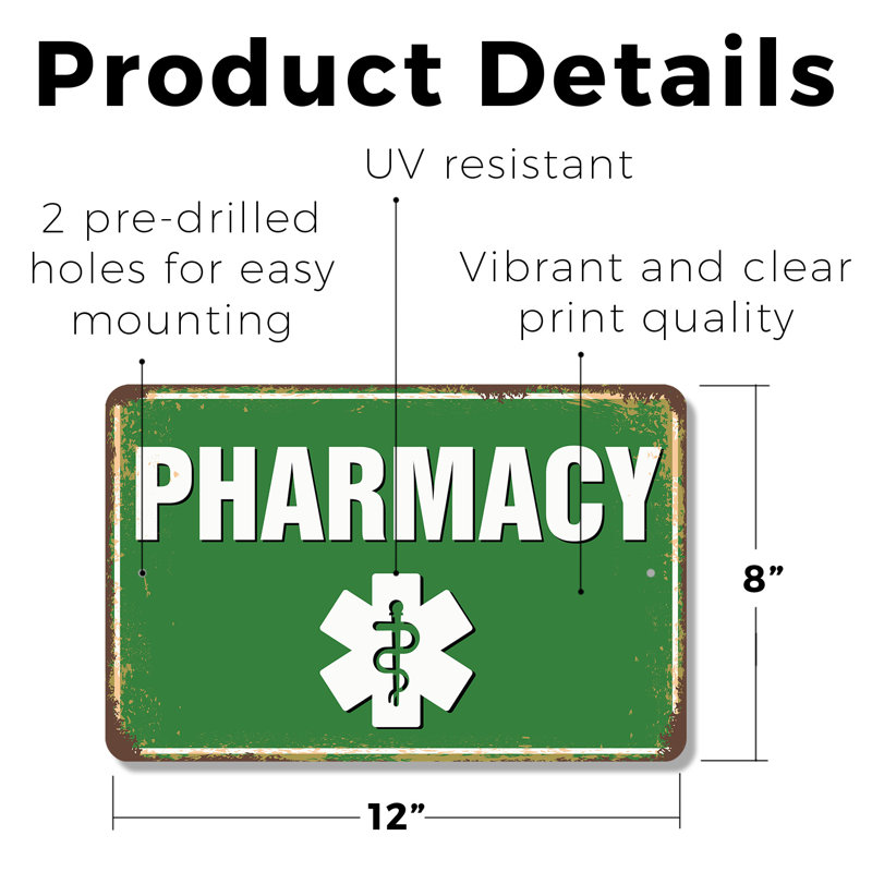 Enseigne en plastique 8 po x 12 po P Pharmacie Street