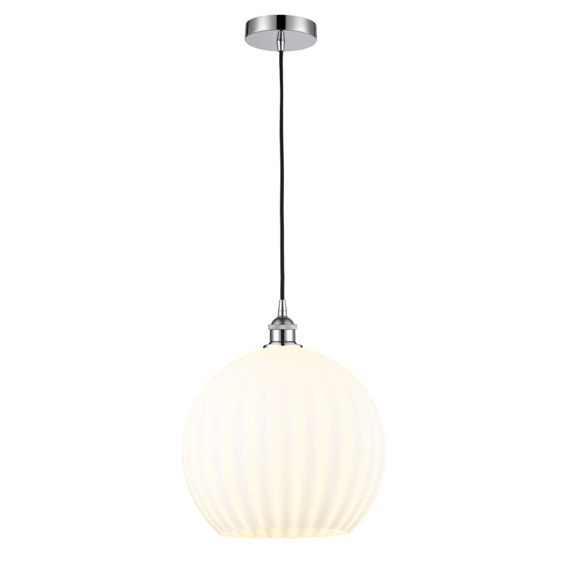 Mini-luminaire suspendu vénitien blanc 1 lumière Edison - 616-G1217, H 16,63 po x l 13,75 po x P 13,75 po, Chrome poli