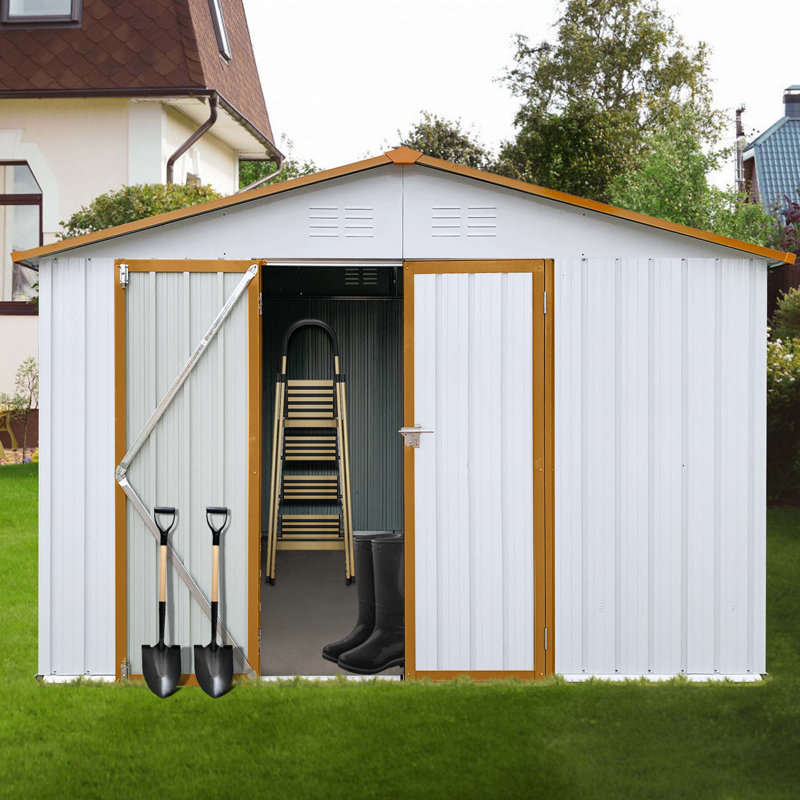 Metal garden sheds 10ftx12ft outdoor storage sheds, White/Yellow
