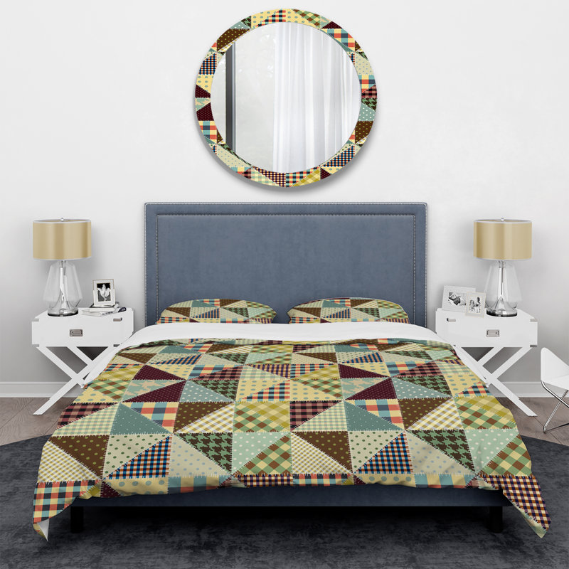 Multicolor Square Patchwork - Patterned Duvet Cover Set, King Duvet Cover + 2 King Shams